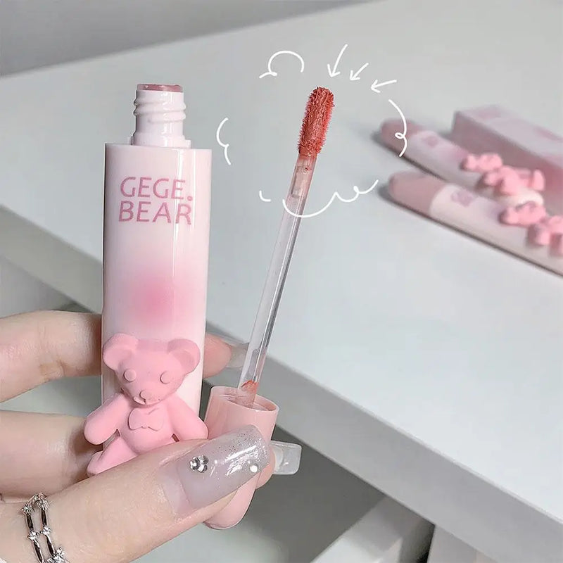 Gege Bear Lip Glaze Matte Vermelho - Não Desbota, Creme Leve, Maquiagem